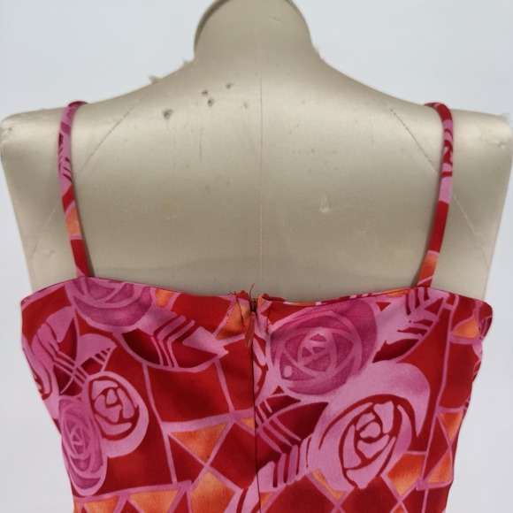 Passport Vintage Y2K Rose Floral Midi Dress Red Pink Orange Spaghetti Strap Med - Picture 6 of 10